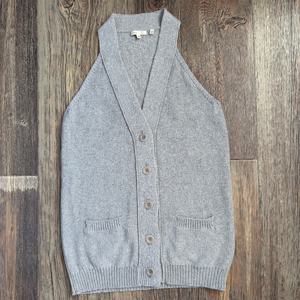 Vince Gray Sleeveless Knit Button Vest | 100% Cotton | Size M